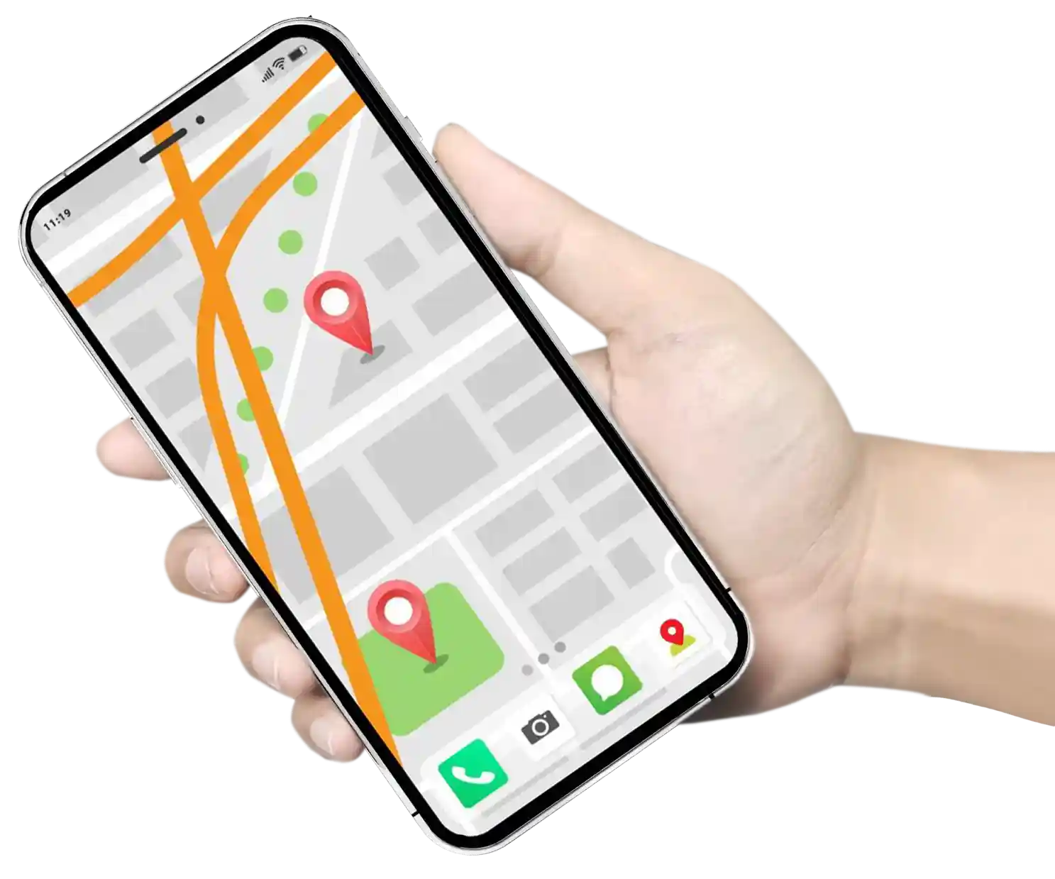 A hand holding a phone